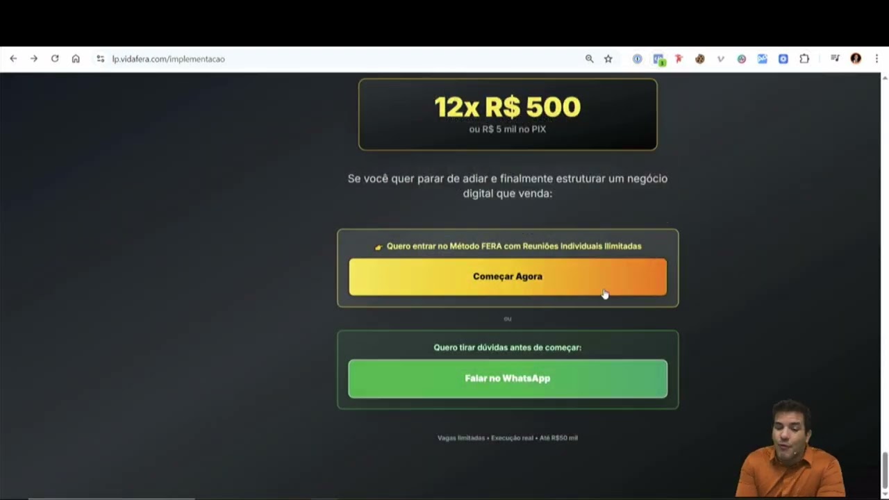 A página que vende mentoria de R$5 mil ou mais — Thiago Vida Fera